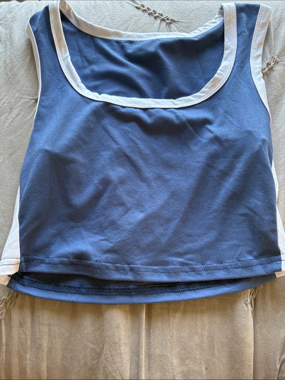 Blue and White Athletic Crop Tank Top